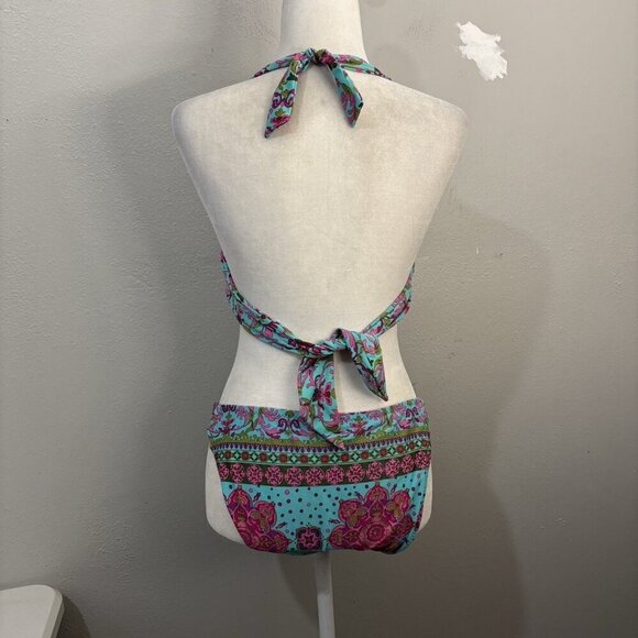 Becca 2 Piece Turquoise Swimsuit Embelished Top Size Small Bottom Size Large - Picture 8 of 13